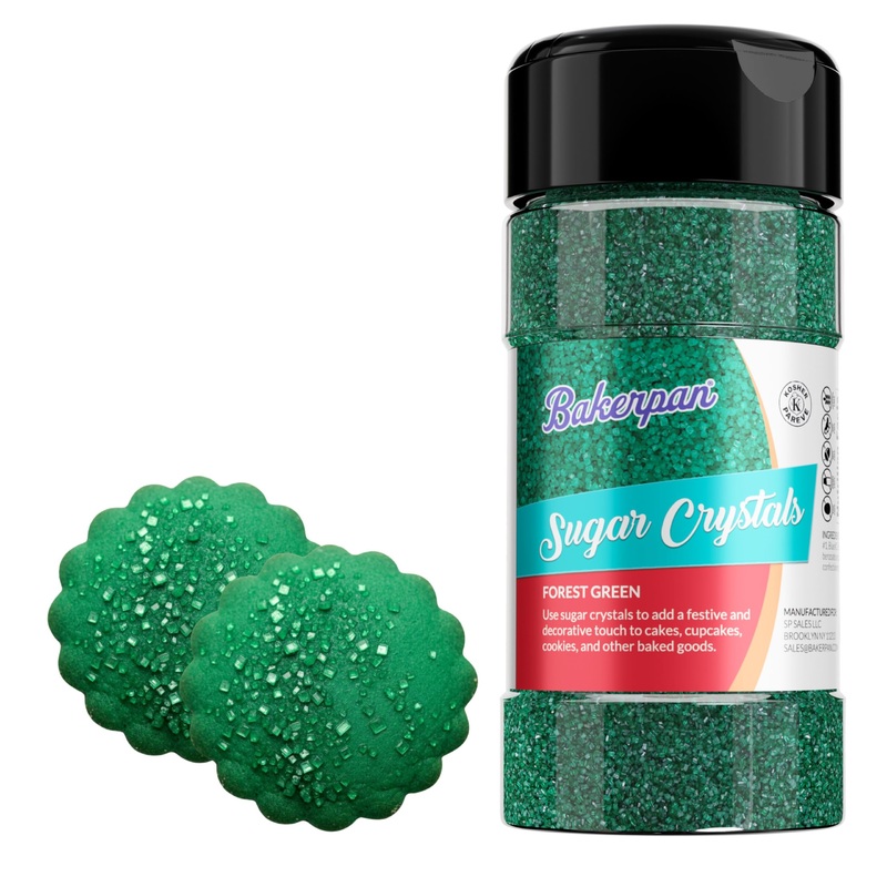 Bakerpan Sugar Sprinkles For Baking - 7 Ounce Forest Green Decorating Sugar Crystals For Cookies, Cake Pops, Ice Cream (Made In