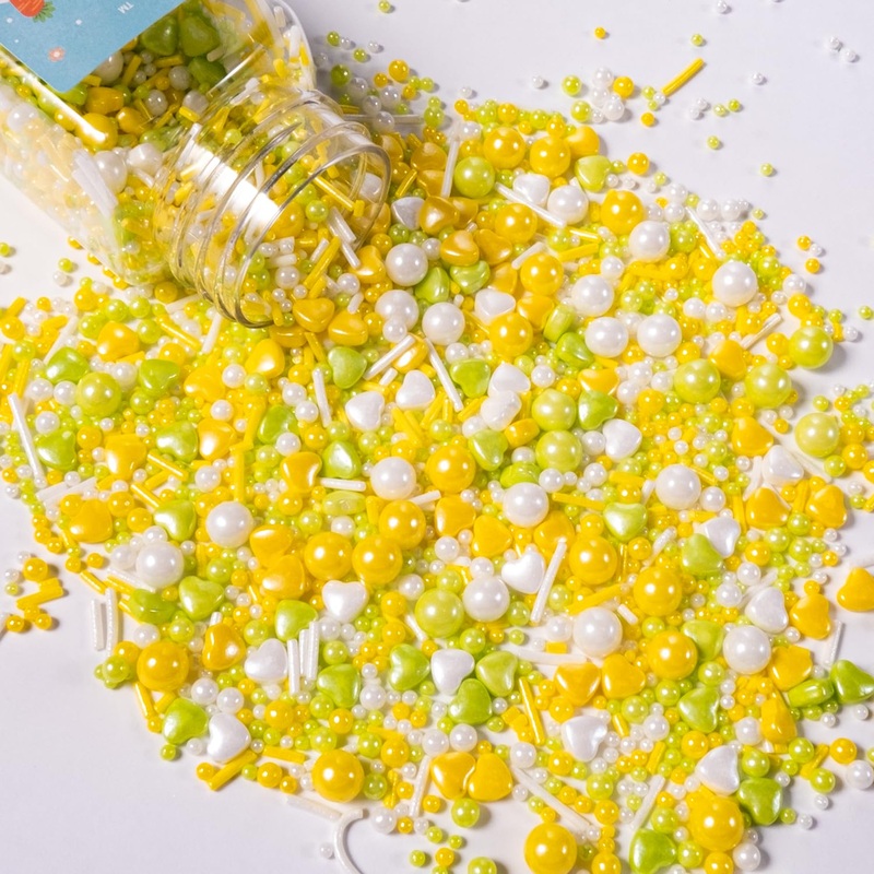 Cobakey Easter Sprinkles For Cookies 4.23 Ounce Spring Sprinkles For Baking Yellow & Green Edible Heart Perfect For Easter Cake