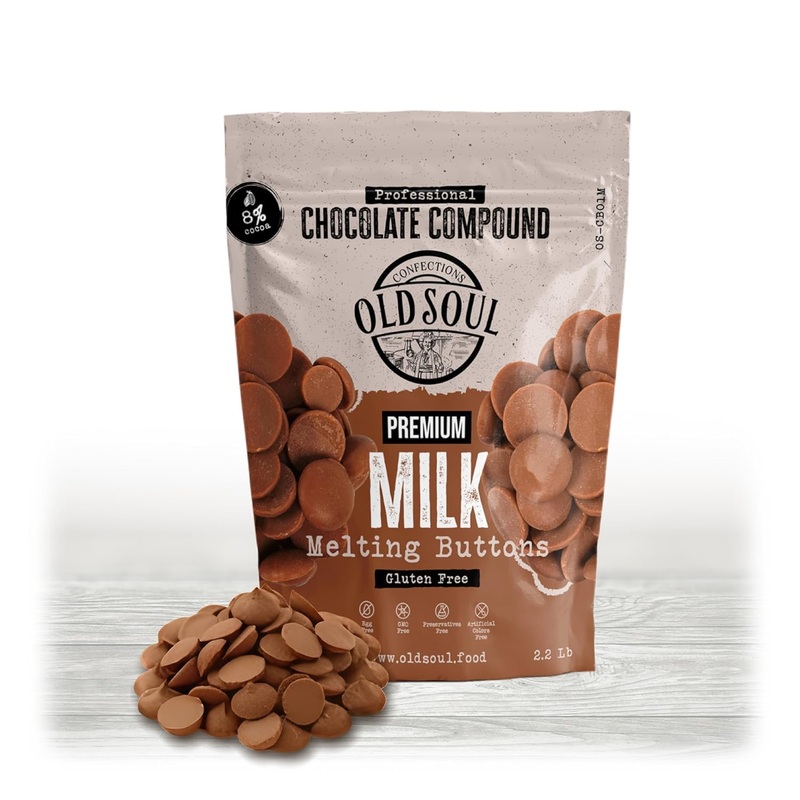 Oldsoul Chocolate Compound Buttons | Chocolate 8% Real Cocoa | Smooth Melting | Perfect For Baking & Desserts (2.0, Milk Chocola