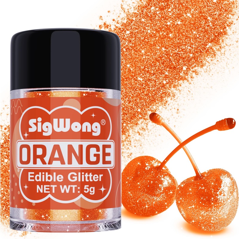 Orange Edible Glitter - 5G Food Grade Cake Decorating Shimmering Glitter, Edible Sprinkle Luster Dust For Drinks, Chocolates, Fo