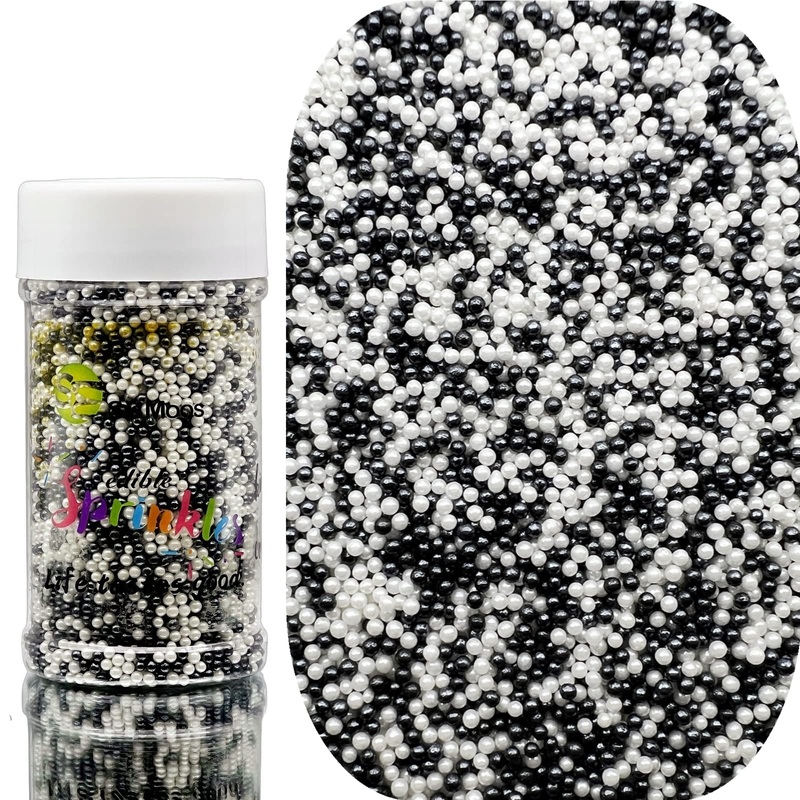 Se Si&Moos Black And White Sprinkles White And Black Nonpareils Edible Pearls For Cake Decorating Small Pearl Sprinkles Hallowee