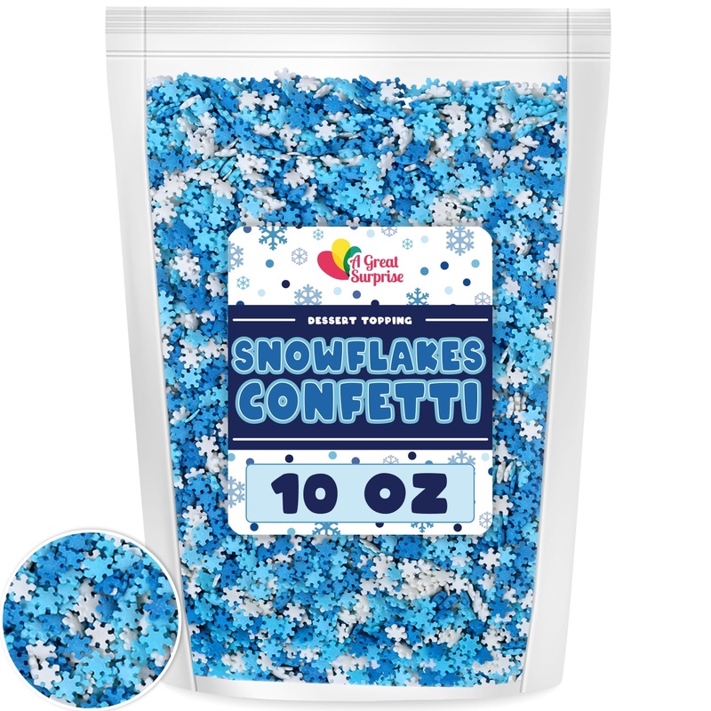 Snowflake Sprinkles - 10 Ounces - Winter Wonderland Snow Confetti - Winter Jimmies - Candy Dessert Toppings For Cake, Cupcake, C