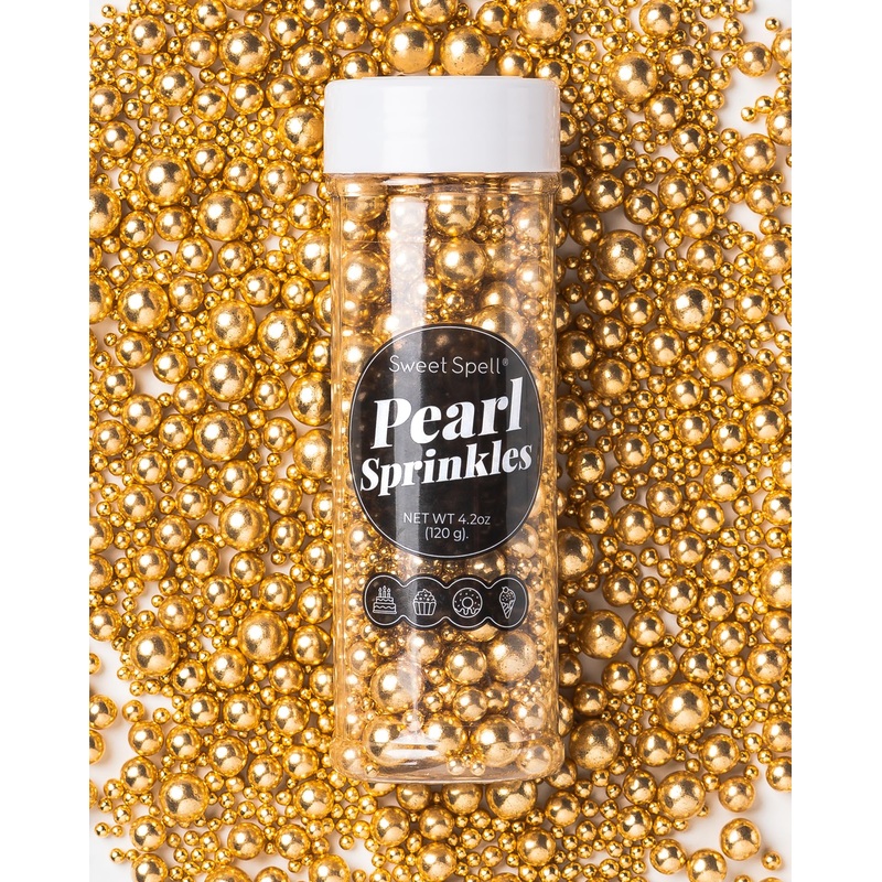 Sweet Spell Gold Pearl Sprinkles For Cake Decorating (120G/ 4.2Oz) - Sugar Candy Ball Pearls For Cupcakes, Ice Cream Toppers, An