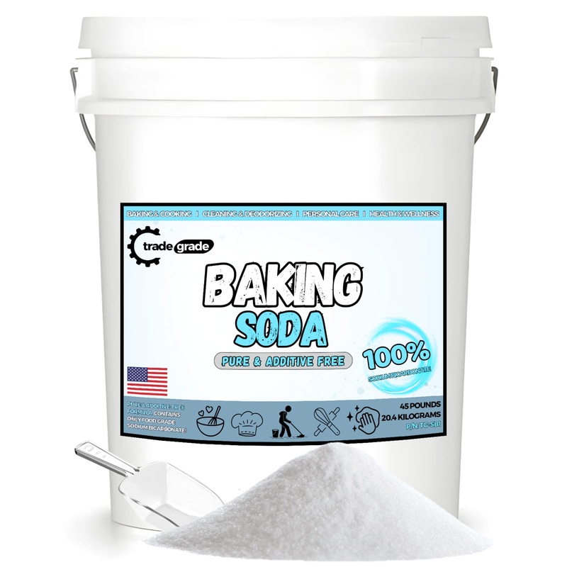 Tradegrade 100% Pure Baking Soda Powder - 45 Lb Bucket Sodium Bicarbonate | Premium Food-Grade For Baking, Bread, Cookies & More