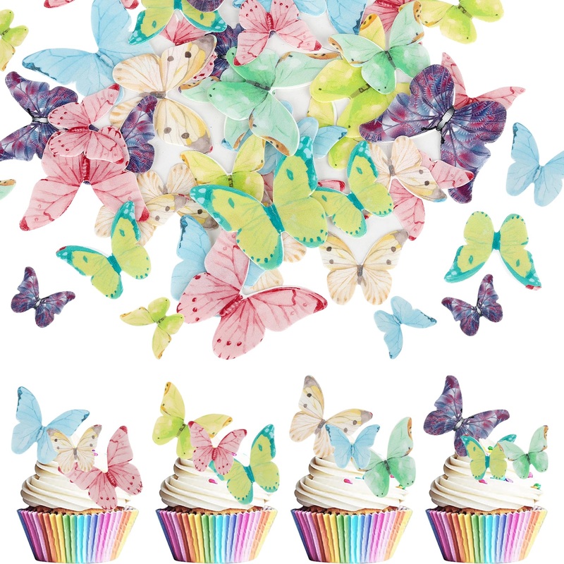 40 Pcs Wafer Paper Butterfly Cupcake Toppers Edible Butterflies For Cake Decorations Colorful Edible Butterfly Cake Toppers For