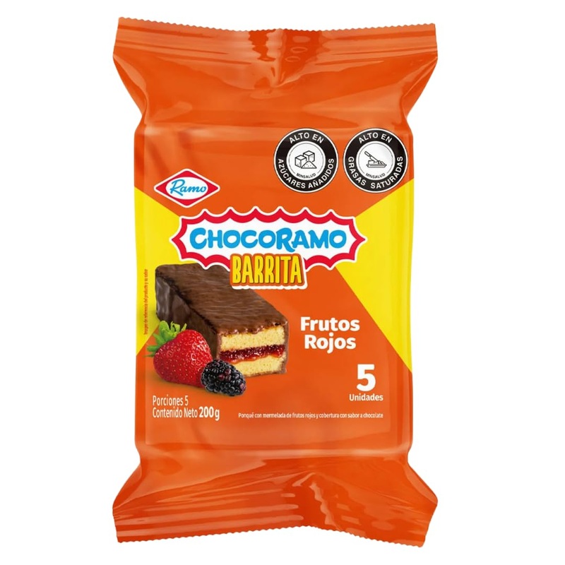 Barra Chocoramo Con Mermelada Frutos Rojos - 5-Pack - Chocolate-Covered Cake With Fruit Jam