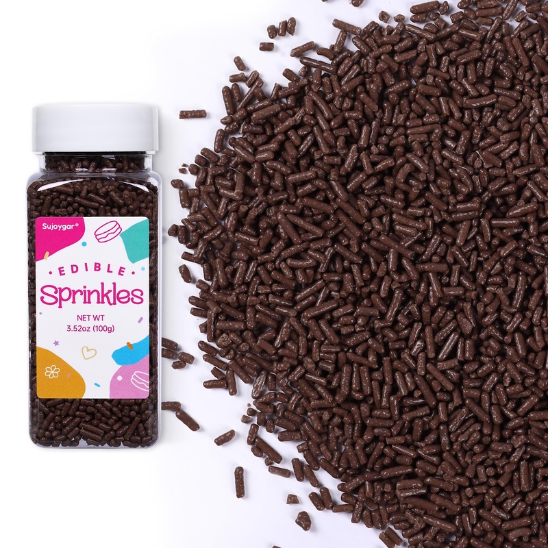 Chocolate Sprinkles For Cake Decorating, Chocolate Jimmies Sprinkles, 3.52Oz Edible Sprinkles For Cupcake Toppers Ice Cream Cook