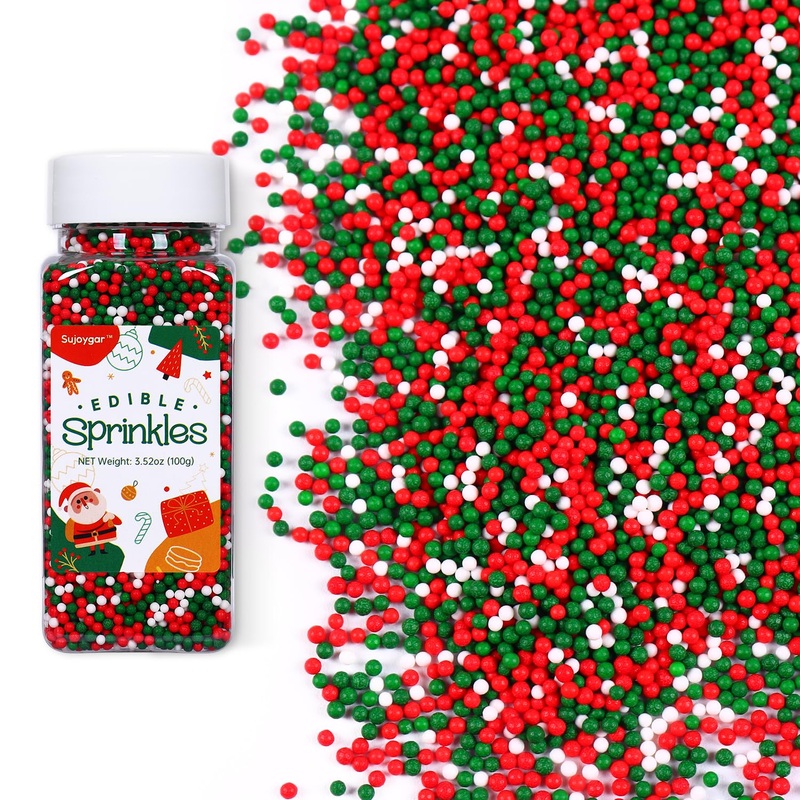 Christmas Nonpareils Sprinkles, 3.52Oz Christmas Sprinkles For Cake Decorating Cupcake Toppers Baking Cookie Ice Cream Dount Cho
