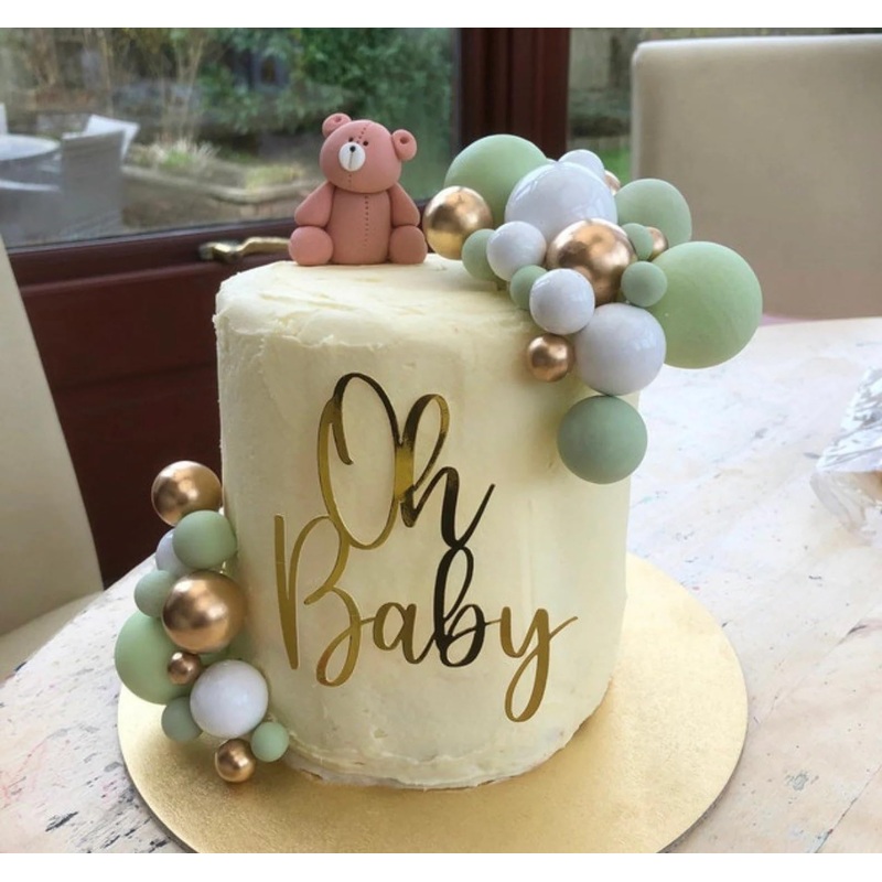 Oh Baby Cake Topper - Gold Acrylic Baby Shower Cake Decoration For Gender Reveal Party/Baby Booth Props Party Photo Decorations