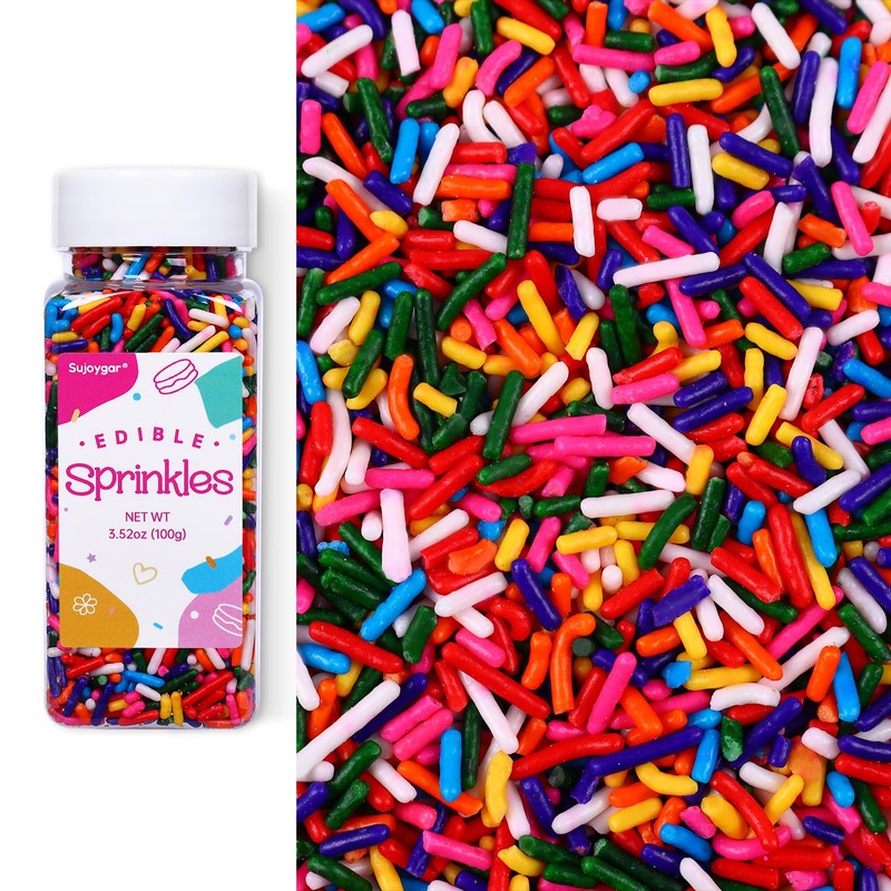 Rainbow Sprinkles For Cake Decorating, Rainbow Jimmies Sprinkles, 3.52Oz Edible Sprinkles For Cupcake Toppers Ice Cream Cookie B