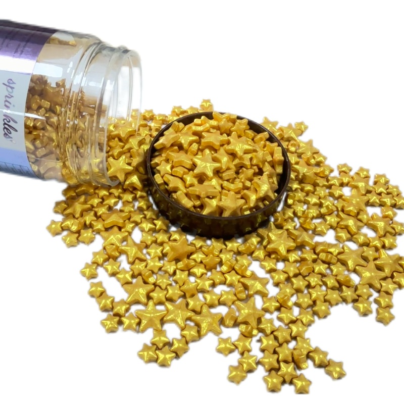 Sentovac Edible Gold Star Sprinkles | Edible Cake Cupcake Sprinkles 1 Bottle 4.23Oz/ 120G | Cookie And Ice Cream Topper Decorati