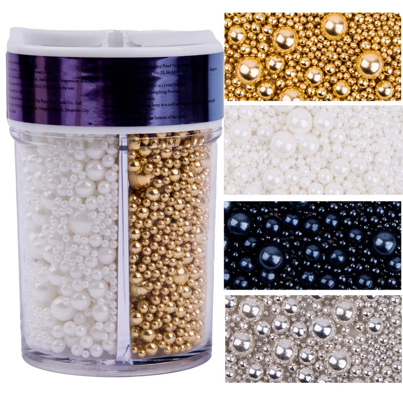 Sentovac Pearl Sprinkles For Cake Decorating 4 Colors White Gold Sliver Black Mix Fancy Sprinkles Cake Topper Cupcake Cookie Bak