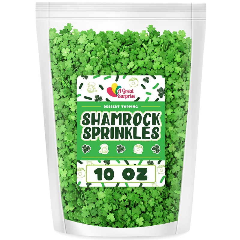 St. Patricks Day Sprinkles - 10 Oz - Green Shamrock Sprinkles - Clover Cupcake Toppings - Bulk Shamrock Shaped Quins For Cookies