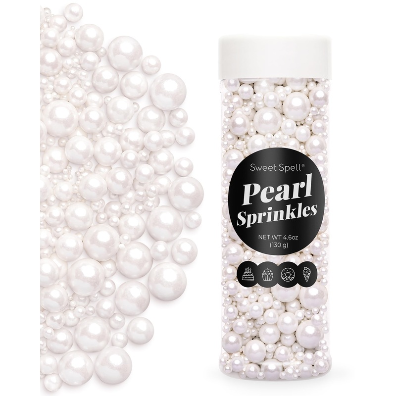 Sweet Spell White Pearl Sprinkles For Cake Decorating (130G/ 4.6Oz) - Sugar Candy Ball Pearls For Cupcakes, Ice Cream Toppers, A