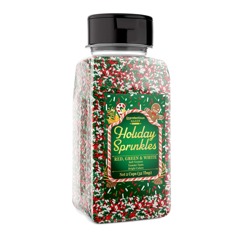 Unpretentious Holiday Sprinkles, Perfect For Christmas Festivities, Multi-Use Shaker Bottle, Dessert Decorating (12 Ounce)