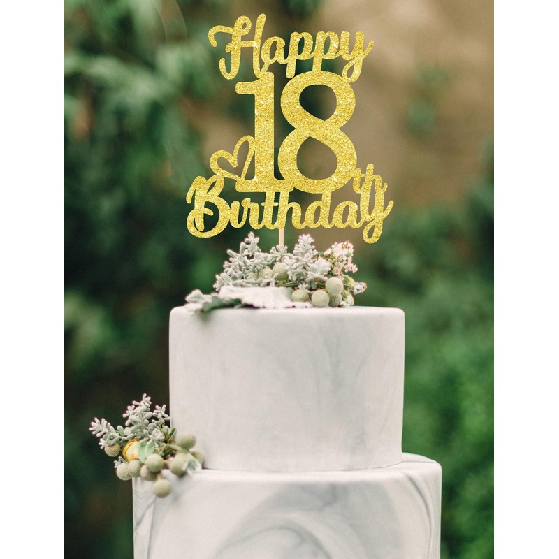 18 Birthday Cake Toppers-Gold Glitter, 18Th Cake Topper For Boy,18 Cake Topper For Girl, 18Th Birthday Decorations,18Th Birthday
