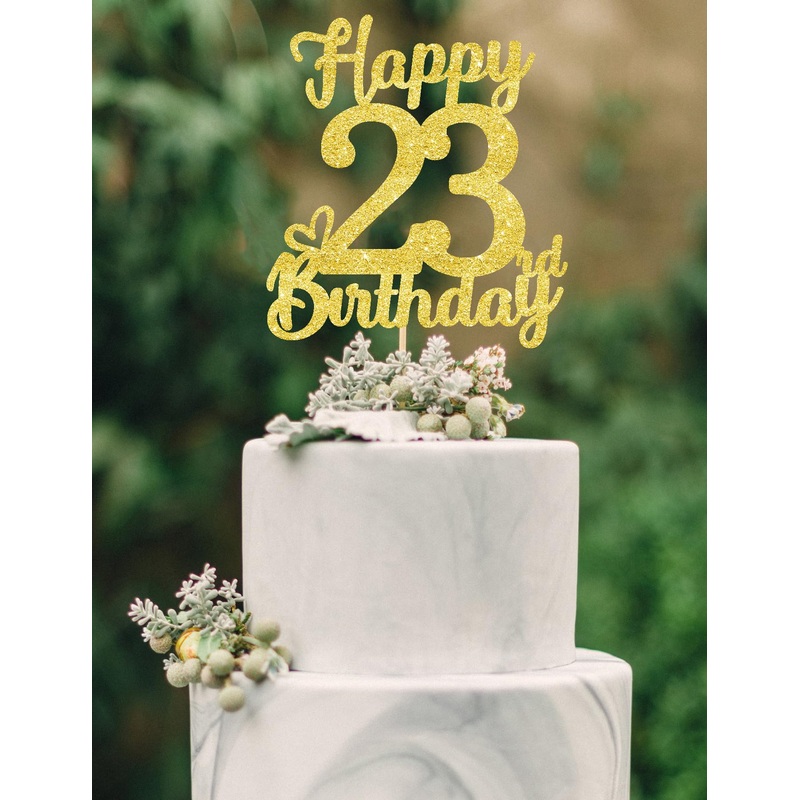 23 Birthday Cake Toppers - Gold Glitter, 23Rd Birthday Decorations For Men & Women