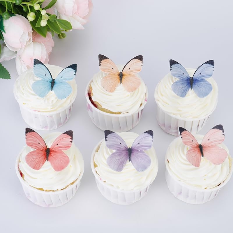 50Pcs Edible Butterflies For Cake Decorating Small Pastel Colorful Butterfly Cake And Cupcake Toppers Wafer Paper Butterfly Deco