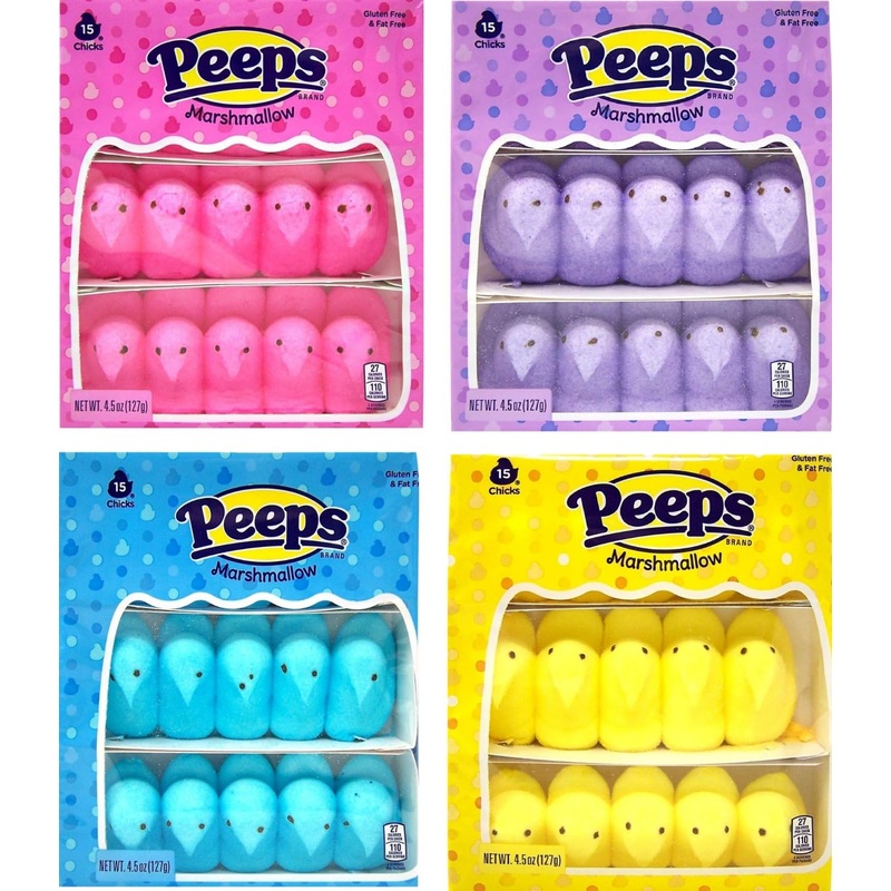 B Bbo Brand Easter Chicks Marshmallow Peeps Value Pack Bundle: 4 Assorted Colors (Total 60 Chicks), 15 Count