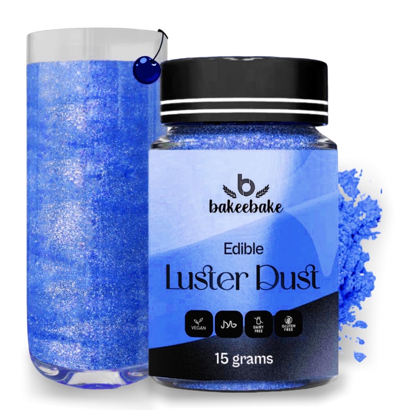 Bakeebake Luster Dust Edible 15G - Edible Glitter For Drinks & Desserts - Gluten Free Edible Blue Dust For Cake Decorating - Tas