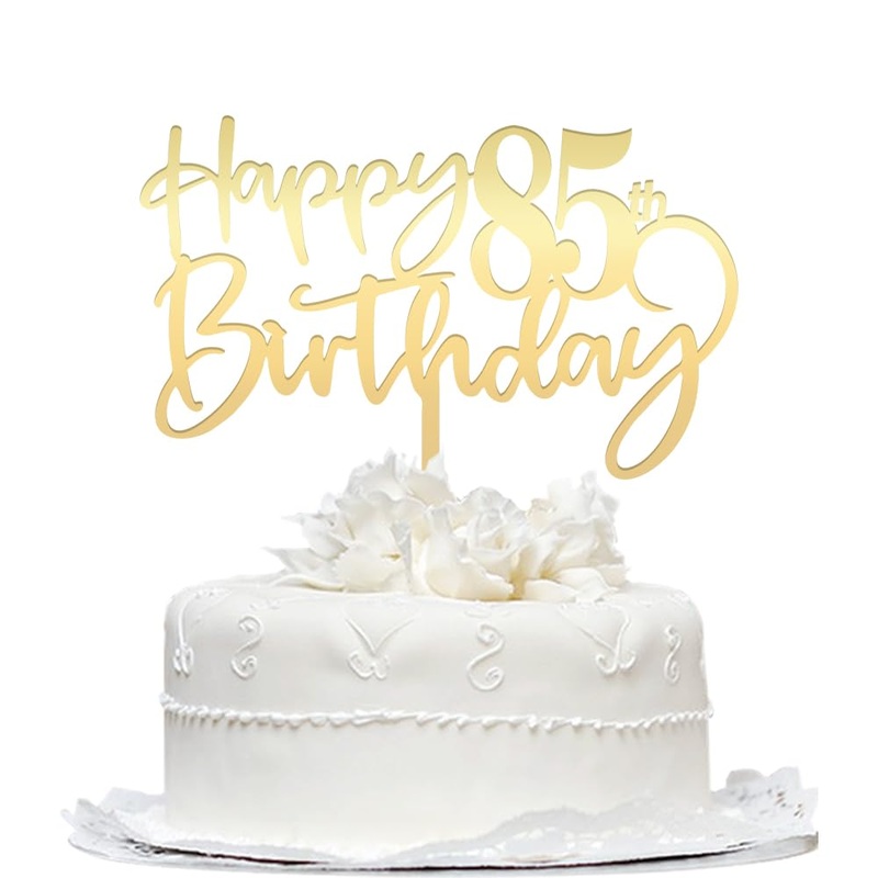 Bekaterea Happy 85Th Birthday Cake Topper,Mirrored Gold Acrylic Durable Topper,85Th Party Decorations,Hello Years Old, Birthday,