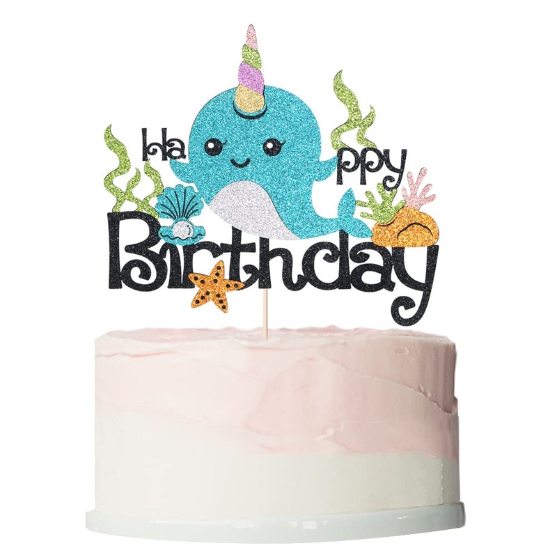 Bekaterea Narwhal Cake Topper, Blue Ocean Themed Birthday Decor, 1 Count