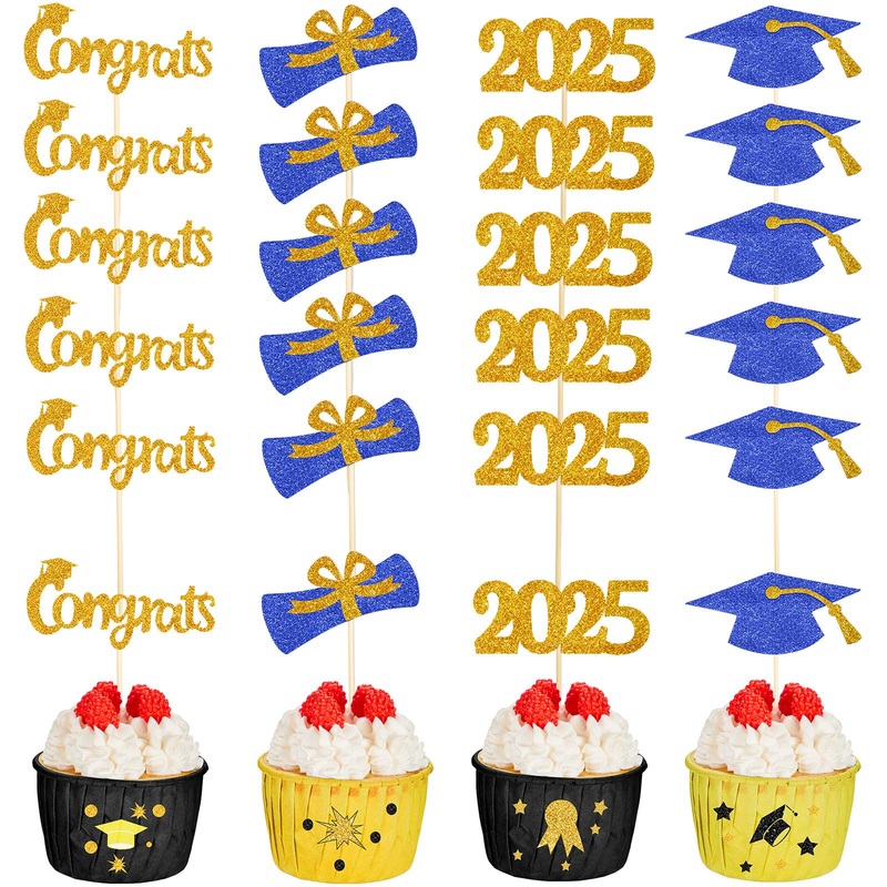 Chinco 100 Pack 2025 Graduation Cupcake Toppers Grad Cap Food Appetizer Picks Cake Graduation Party Decorations Diploma Cupcake