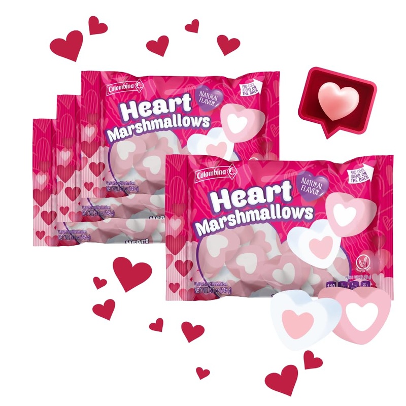 Colombina Heart Marshmallows, The Perfect Valentines Candy Gift For Friends, Family, Lovers, And Co-Workers Alike, 5.1Oz (Pack O
