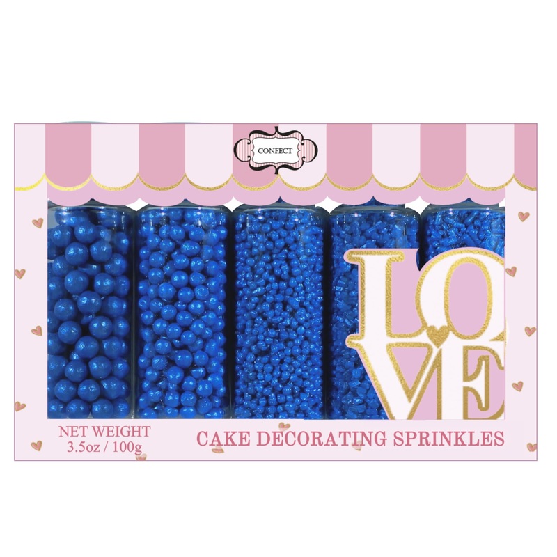 Confect Blue Edible Sprinkles - Vegan, Gluten-Free Mix With Jimmies, Pearl Dragees & Sparkling Sugar - Assorted Shades Of Persia