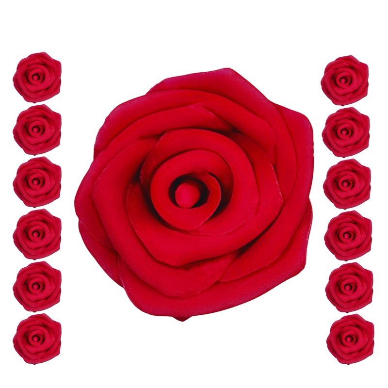 Confect Edible Crimson Pink Roses - 12-Pack Edible Roses For Cake Decoration - Bold Floral Toppers For Desserts- Vegan, Gluten-F