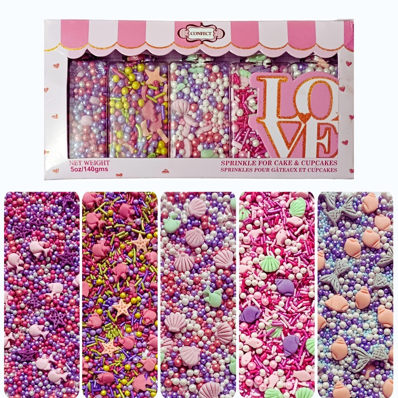 Confect Under The Sea Sprinkle Mix Set - Sea Shell, Star Fish, Mermaid & Sea Fishes Edible Decorations In Ocean-Inspired Colors