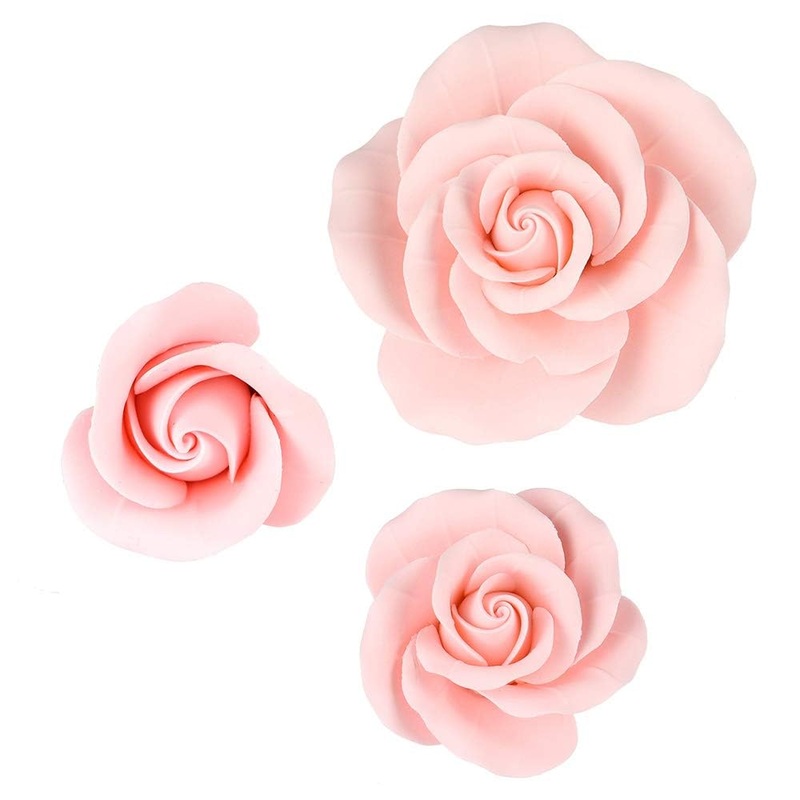 O'Creme Garden Roses Gumpaste Flower Set - Pink Edible Flowers For Cake Decorating - Sugar Paste Flowers For Cakes, Candy, Cupca