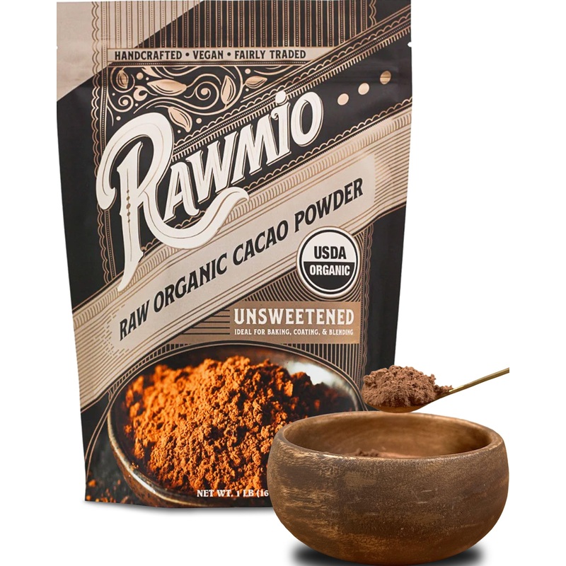 Rawmio Raw Organic Cacao Powder, 16 oz - Nutrient-Dense, Rich & Creamy Cocoa Alternative for Drinking or Baking, High in Fiber, Iron & Calcium