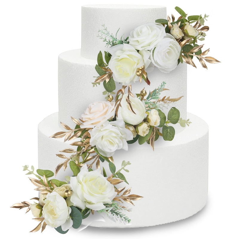 Rinlong 3Pcs Pre-Made Cake Toppers Flowers Cake Decorations Wedding Cake Decorating Flowers Decor Christening Birthday Baptism B