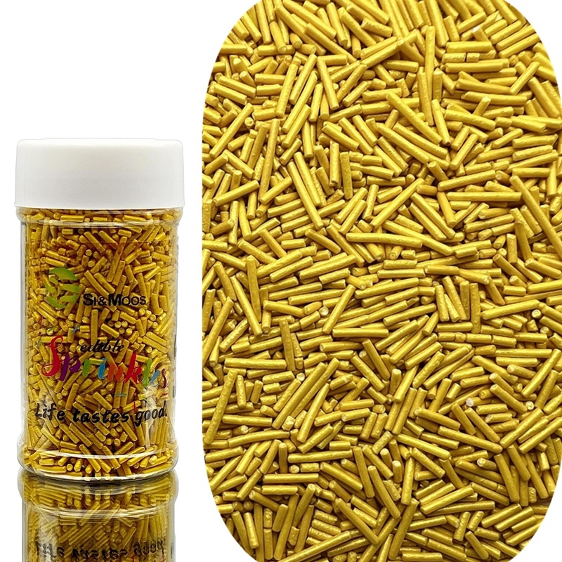 Se Si&Moos Gold Jimmies Sprinkles Gold Sprinkles For Cake Decorating Edible Crunchy Jimmies For Topping Ice Cream, Cookies, Cake