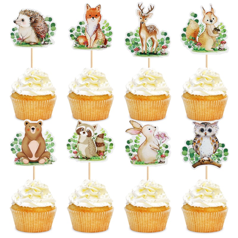 24Pcs Animal Cupcake Toppers Wood Land Theme Animal Cupcake Toppers Picks Baby Shower Themed For Girl Boys Kids Party Supplies D