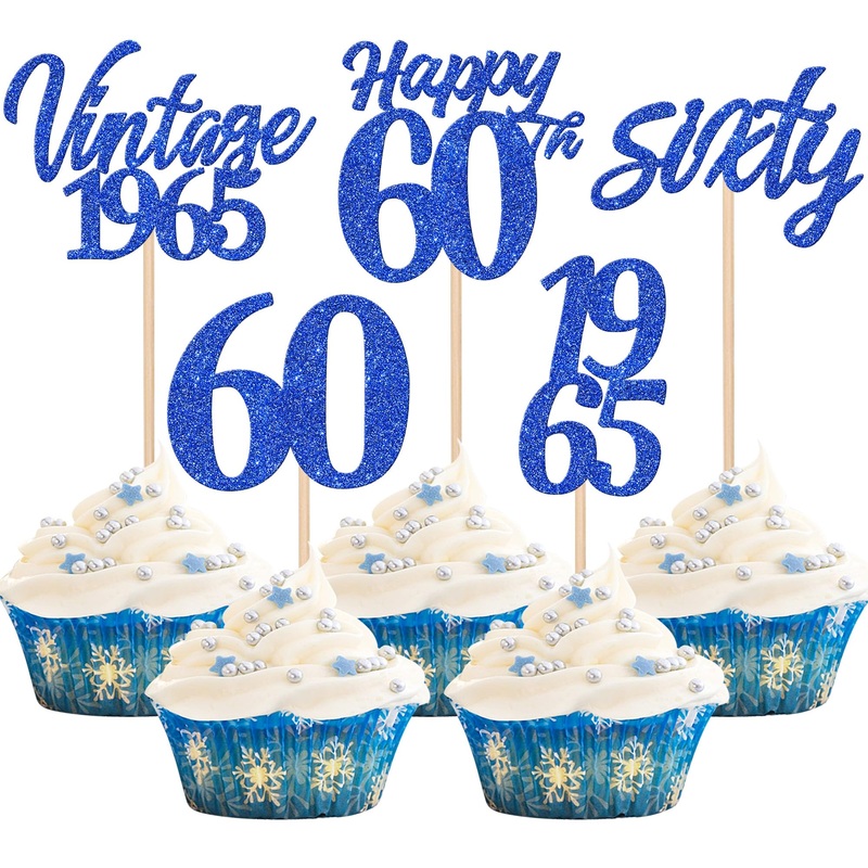 30Pcs Happy 60Th Birthday Cupcake Toppers Cheers To 60 Vintage 1965 Cupcake Picks Hello 60 Sixty 60Th Birthday Decorations For 6
