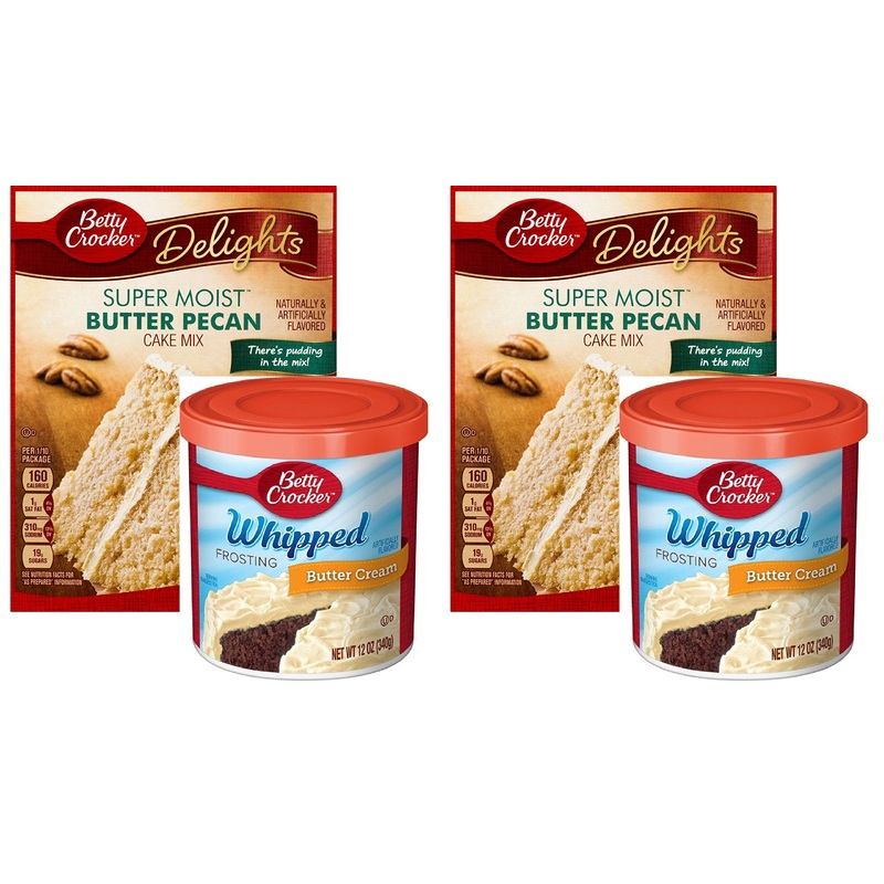 Betty Crocker Super Moist Butter Pecan Cake Mix And Betty Crocker Whipped Buttercream Frosting Bundle - 2 Of Each - 4 Items