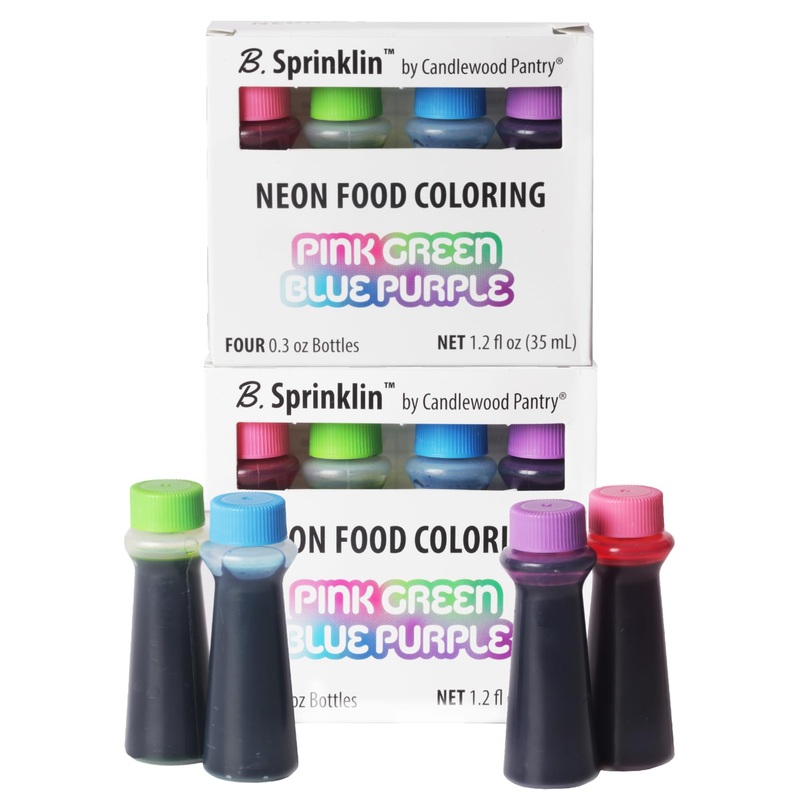 Candlewood Pantry B. Sprinklin Neon Liquid Food Coloring Kit Set Of 4-0.3 Fl Oz - Pink, Green, Purple, Blue - Vibrant Food Dye F