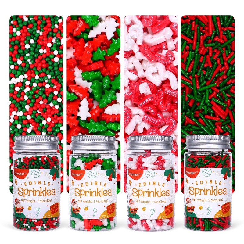 Christmas Sprinkles For Cookie Decorating, Food Grade, Christmas Sprinkles, 50G/4 Bottle, Sujoygar, Kosher & Halal Certified, Ho