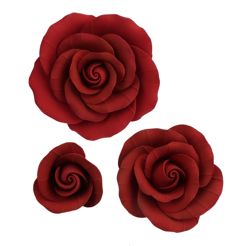 O'Creme Deep Red Rose Gumpaste Flower - For Cake Decorating - Sugar Paste Decorations For Cakes, Cupcake Toppers - Birthday, Wed