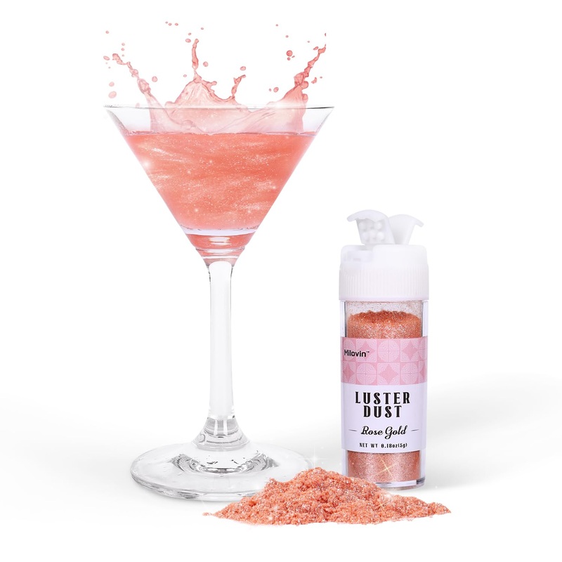 Rose Gold Edible Glitter For Cocktails, 5G Food Grade Glitter, Rose Gold Luster Dust Edible For Drinks, Cake Decorating, Cookies