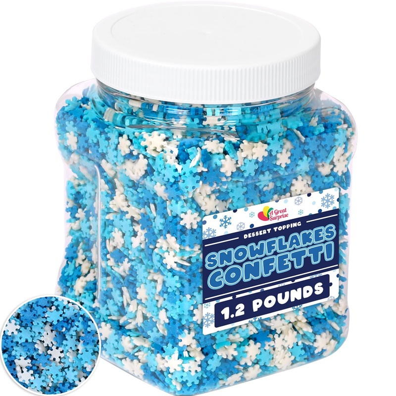 Snowflake Sprinkles - 1.2 Pounds - Winter Wonderland Snowflake Confetti - Blue & White Jimmies - Bulk Sprinkle Mix For Decoratin