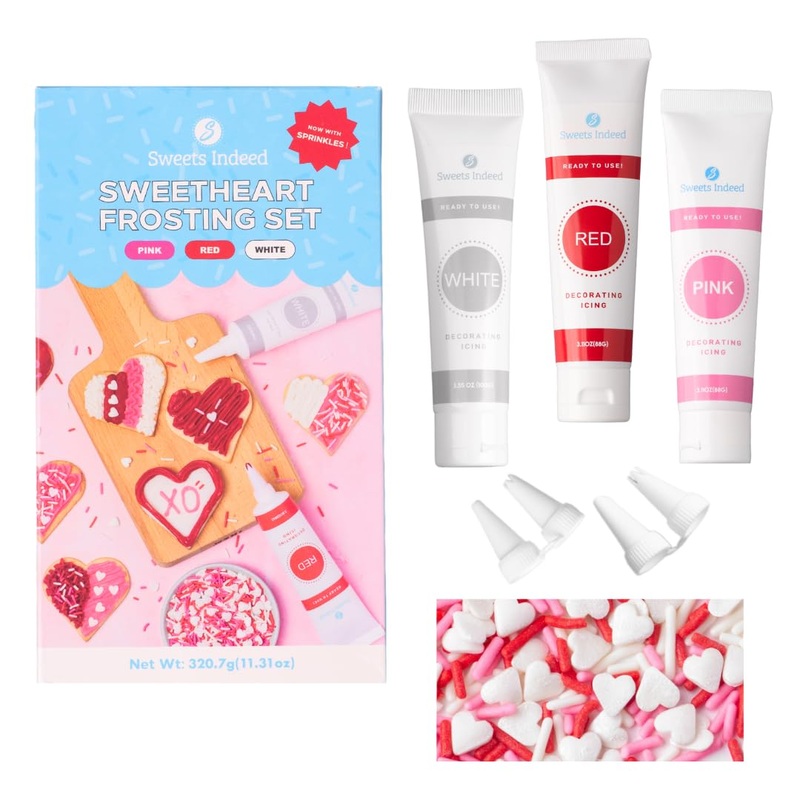 Sweets Indeed Frosting Kit Plus Heart Sprinkles Frosting Tubes 11.31 Ounces Perfect For Baking And Cookie Decoarting