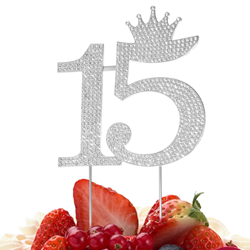 15 Cake Topper, Alloy Number 15 Birthday Cake Topper Crystal Happy 15Th Birthday Cake Topper Rhinestones 15 Princess Crown Cake