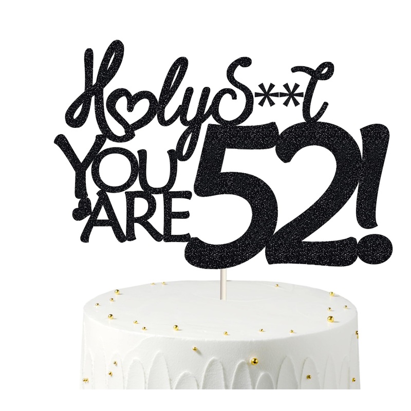 52 Cake Toppers, 52 Birthday Cake Toppers-Black Glitter, Funny 52Nd Cake Topper For Men,52 Cake Topper For Women, 52Nd Birthday