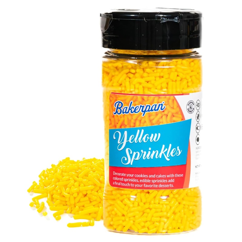 Bakerpan Yellow Jimmies Sprinkles - 6 Ounces Yellow Sprinkles For Cake Decorating - Edible Sprinkles For Cupcakes, Ice Cream, Ca