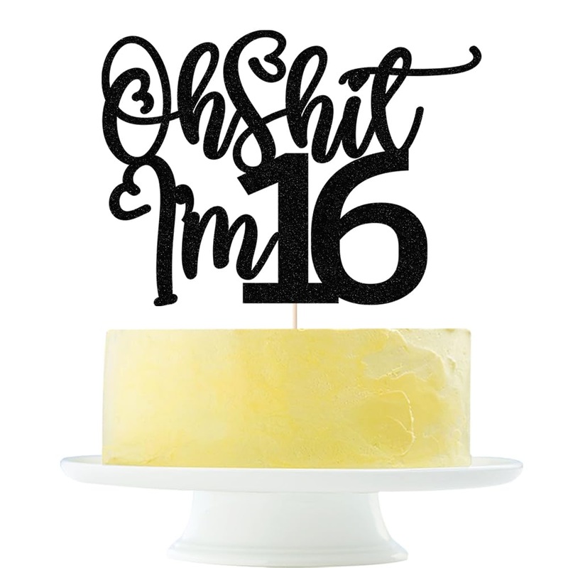 Black Flash Oh Shit I'M 16 Cake Topper, Happy 16Th Birthday/Cheers To 16 Years/Sweet 16, Funny 16Th Birthday Party Decorations S