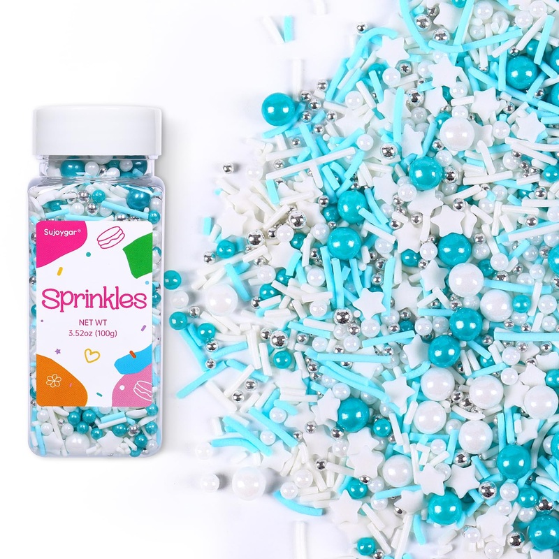 Blue Sprinkles For Cake Decorating, 3.52Oz Blue And White Pearl Sprinkles, Bluey Sprinkles For Cupcakes Baking Ice Cream Cookie,