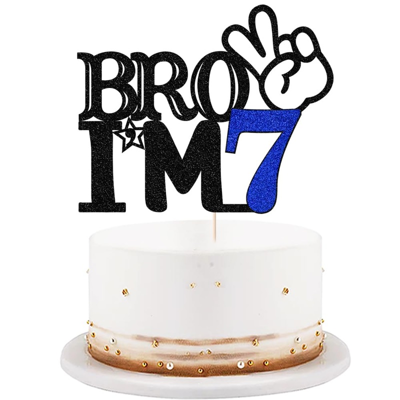 Bro I'M 7 Cake Topper- 7Th Birthday Cake Picks, Officially Teenager Cake Topper, Boy 7Th Birthday Cake Decorations - 7 Years Old